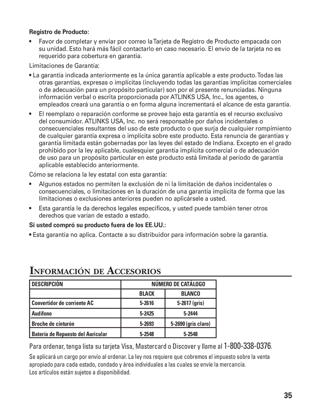 GE 27944 manual Información DE Accesorios, Registro de Producto 