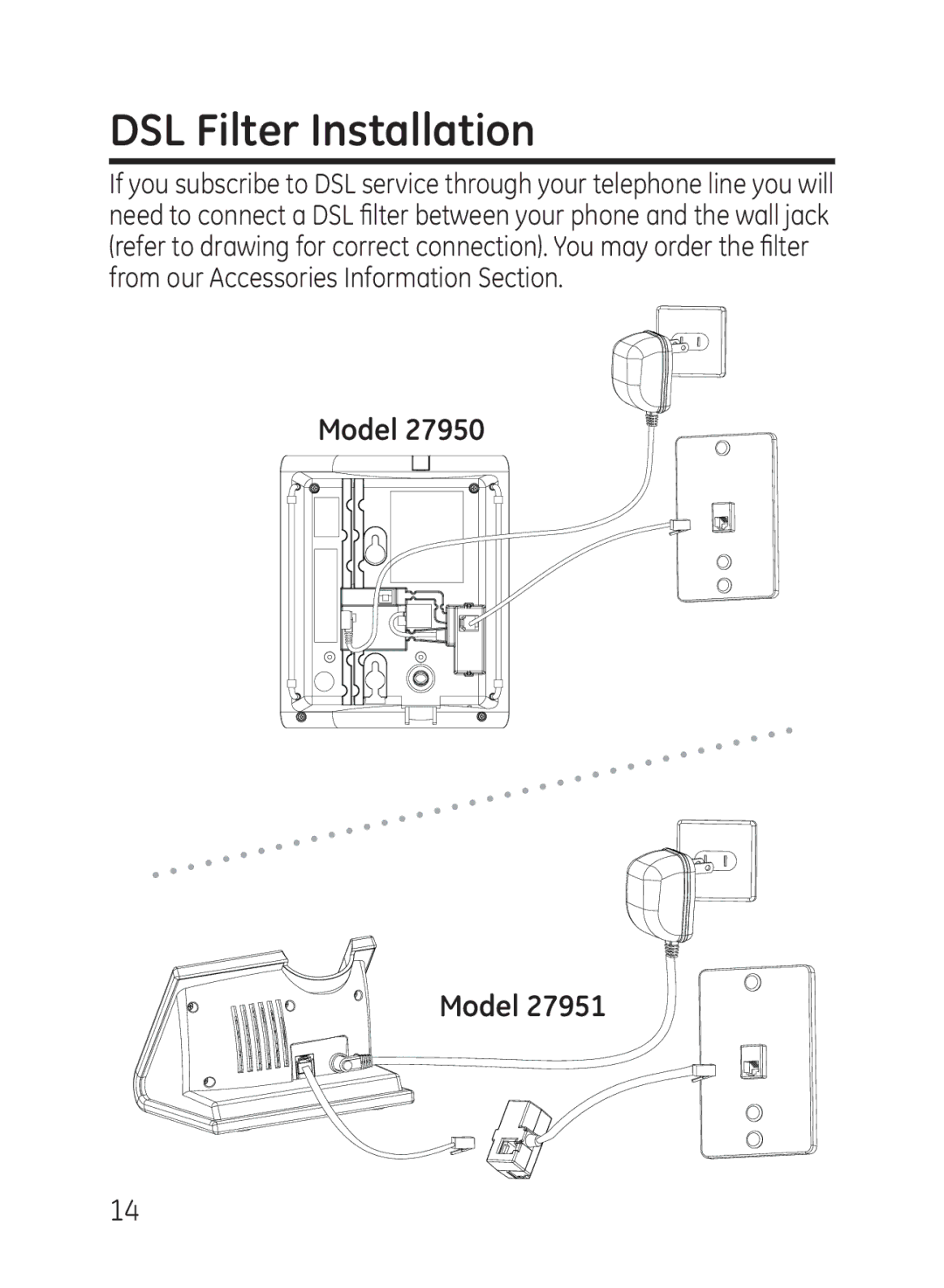 GE 27951, 27950 manual DSL Filter Installation 