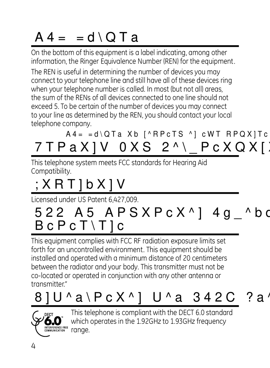 GE 27951, 27950 manual REN Number, Hearing Aid Compatibility HAC, Licensing, FCC RF Radiation Exposure Statement 