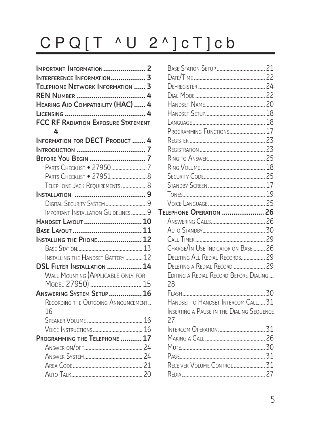 GE 27950, 27951 manual Table of Contents 