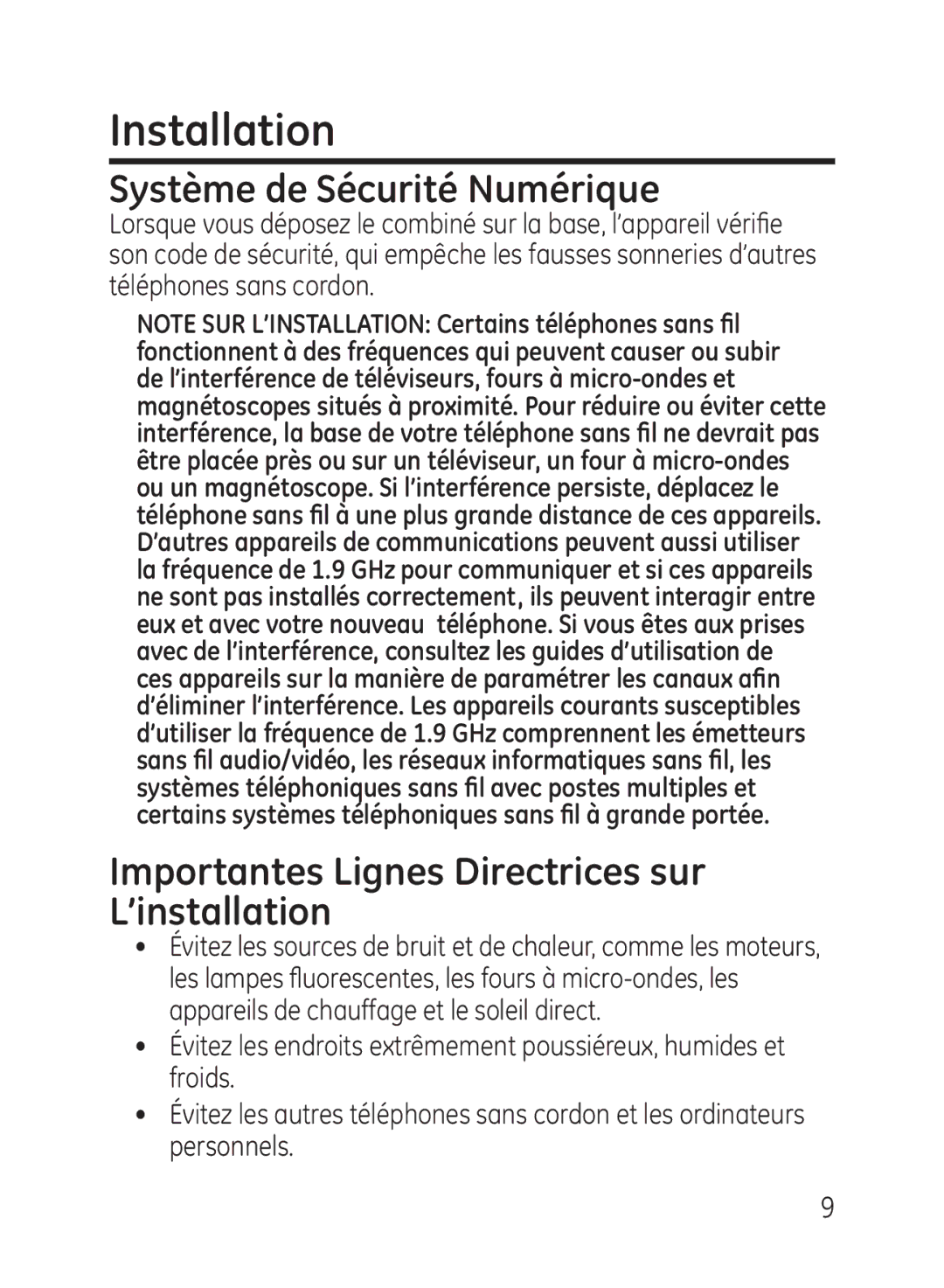 GE 27950, 27951 manual Système de Sécurité Numérique, Importantes Lignes Directrices sur L’installation 