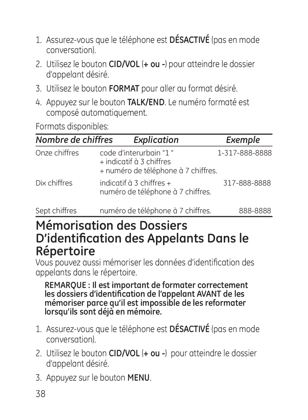 GE 27951, 27950 manual Nombre de chiffres Explication Exemple 