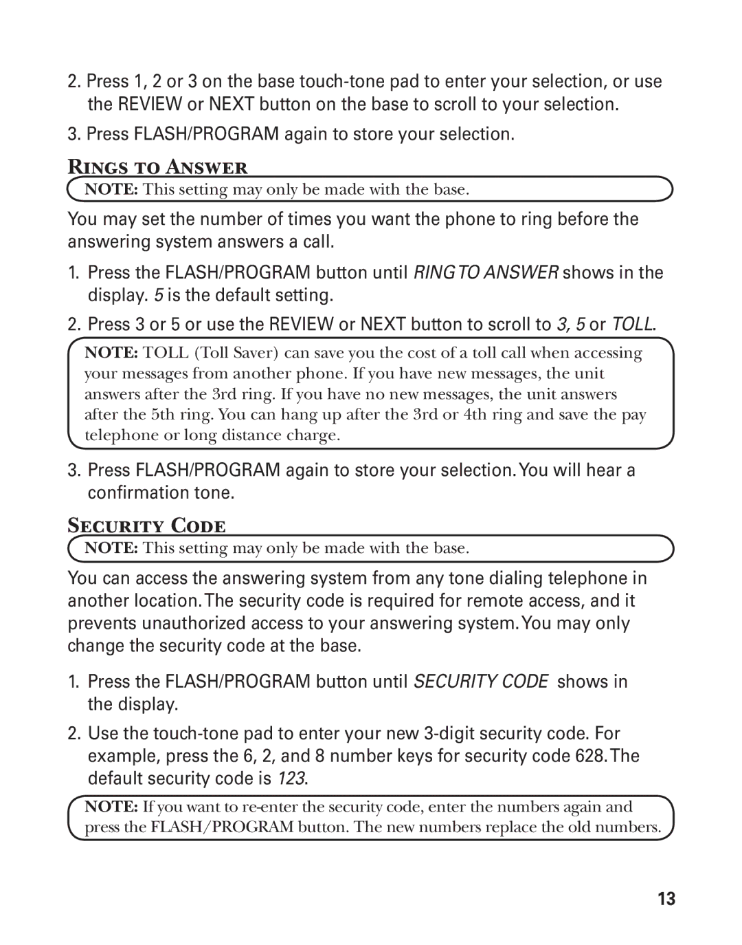 GE 27957 manual Rings to Answer, Security Code 