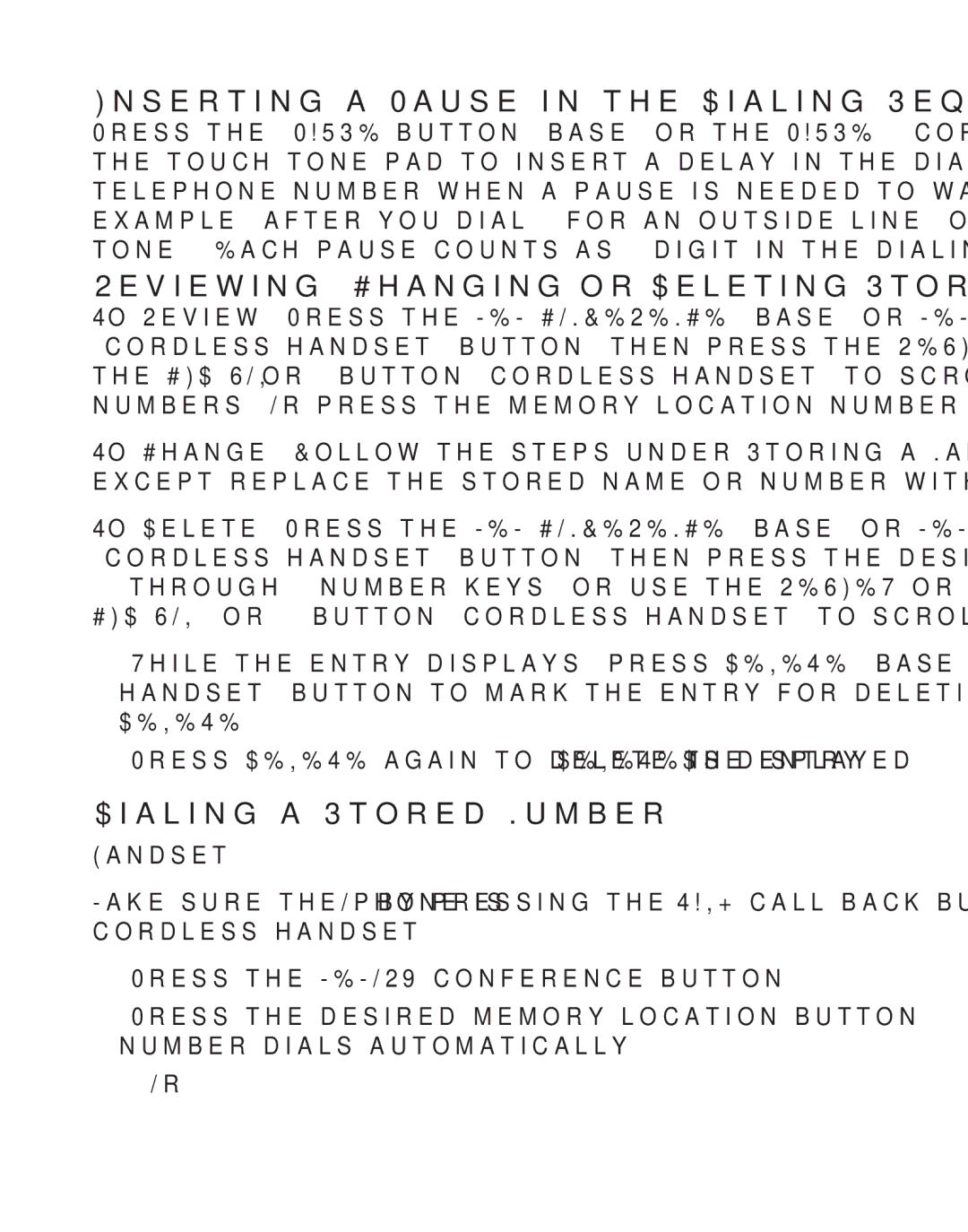 GE 27957 manual Inserting a Pause in the Dialing Sequence, Reviewing,ChangingorDeletingStoredNames/Numbers 