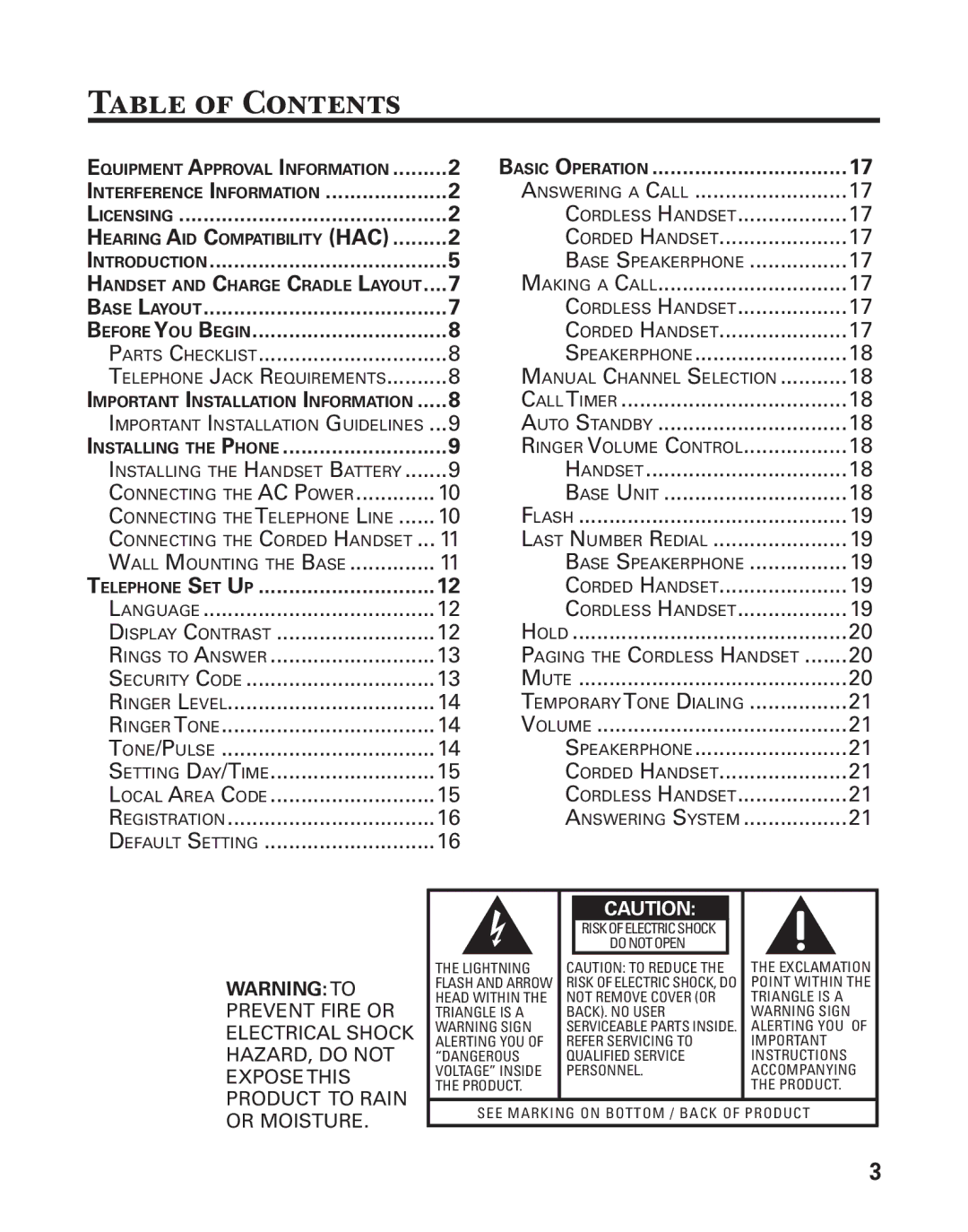 GE 27957 manual Table of Contents 