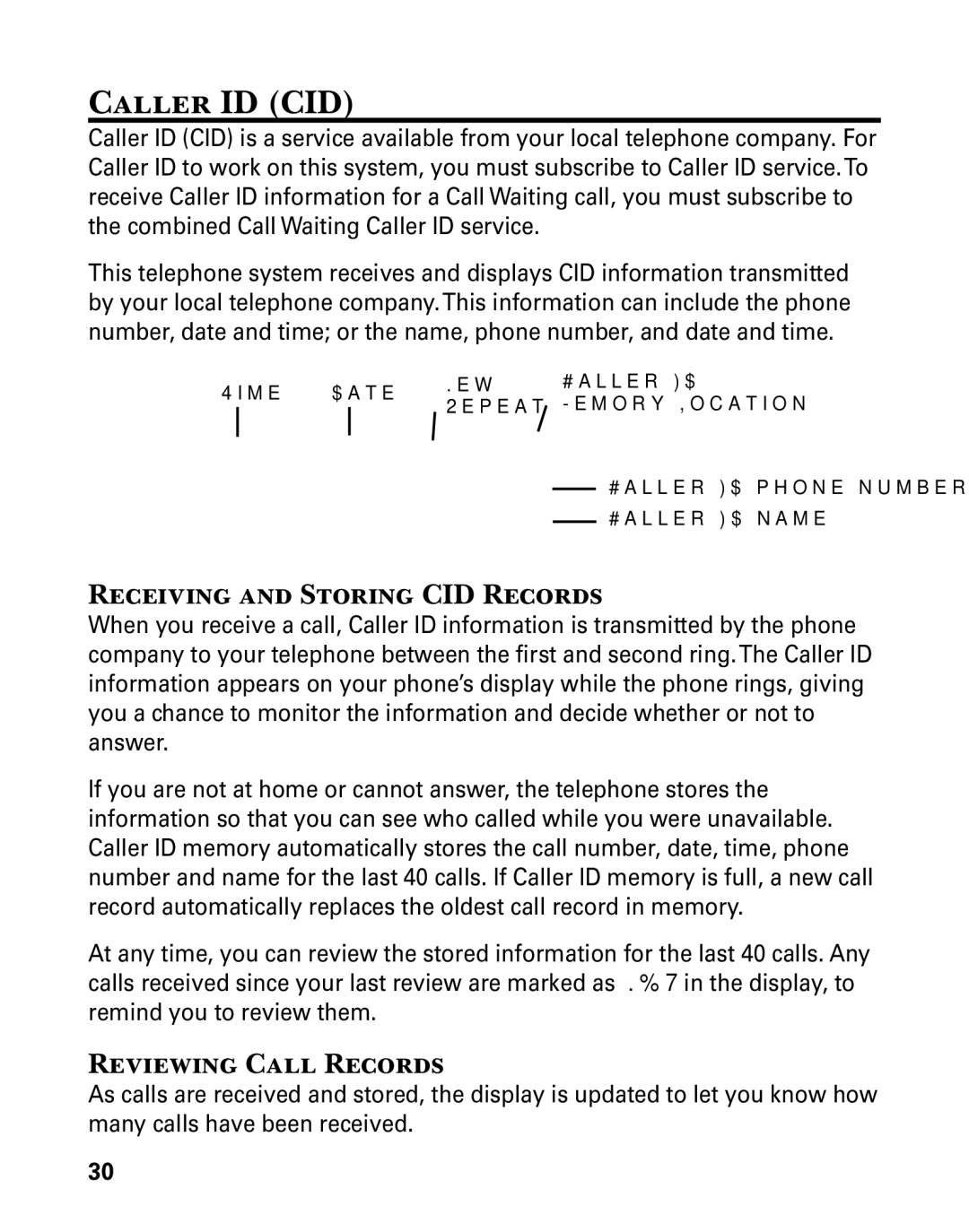 GE 27957 manual Caller ID CID, Receiving and Storing CID Records, Reviewing Call Records 