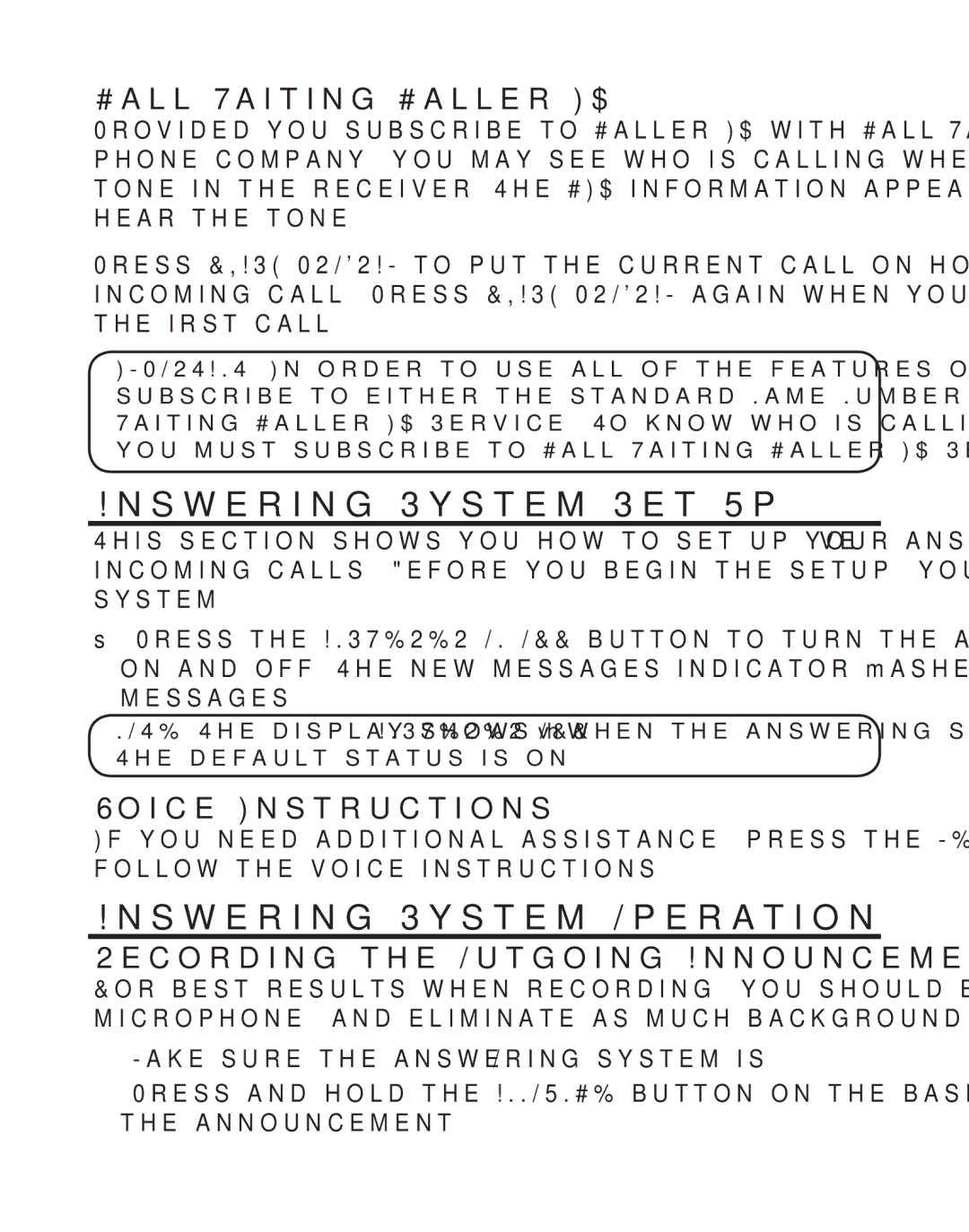 GE 27957 manual Answering System Set Up, Answering System Operation, Call Waiting Caller ID, Voice Instructions 