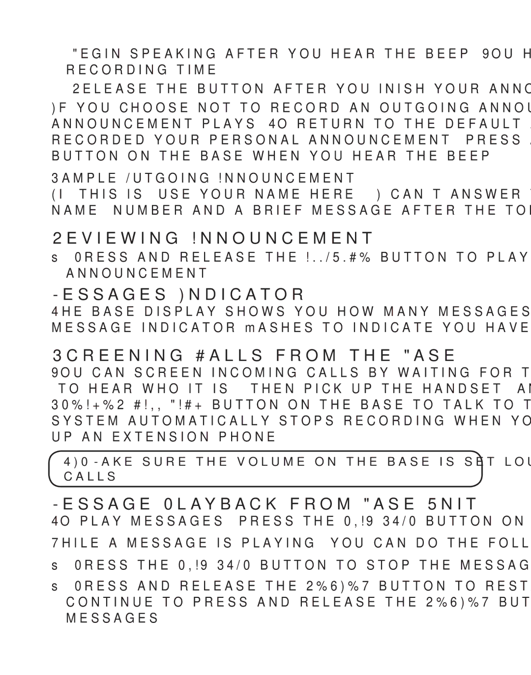 GE 27957 manual Reviewing Announcement, Messages Indicator, Screening Calls from the Base, Message Playback from Base Unit 