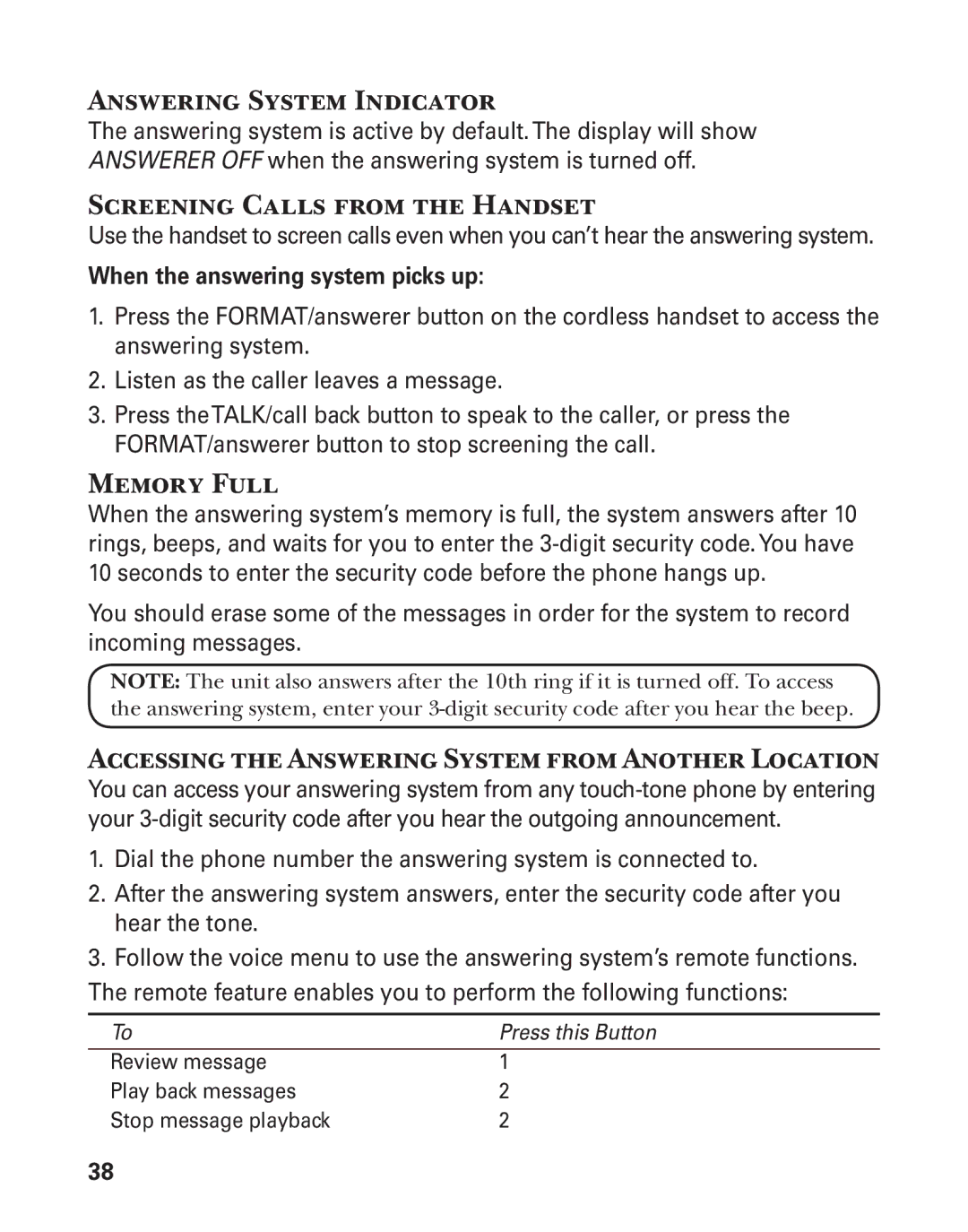 GE 27957 manual Answering System Indicator, Screening Calls from the Handset 