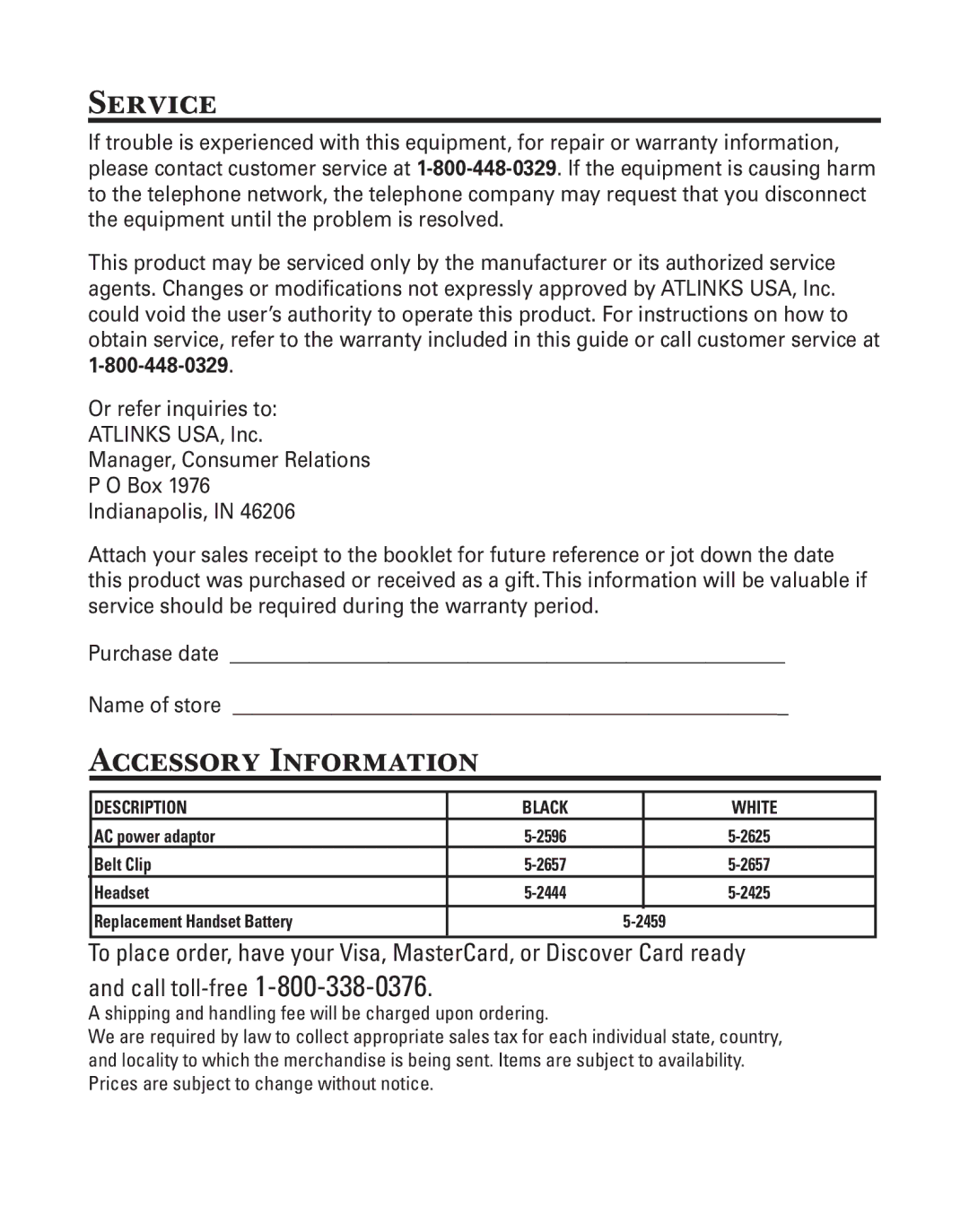 GE 27957 manual Service, Accessory Information 