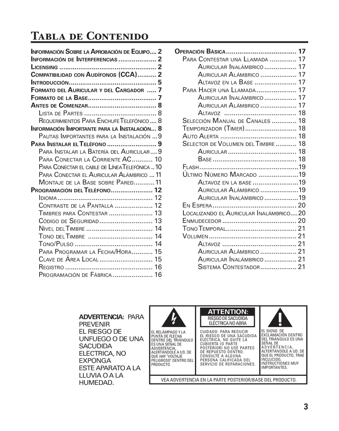 GE 27957 manual Tabla de Contenido, Operación Básica 