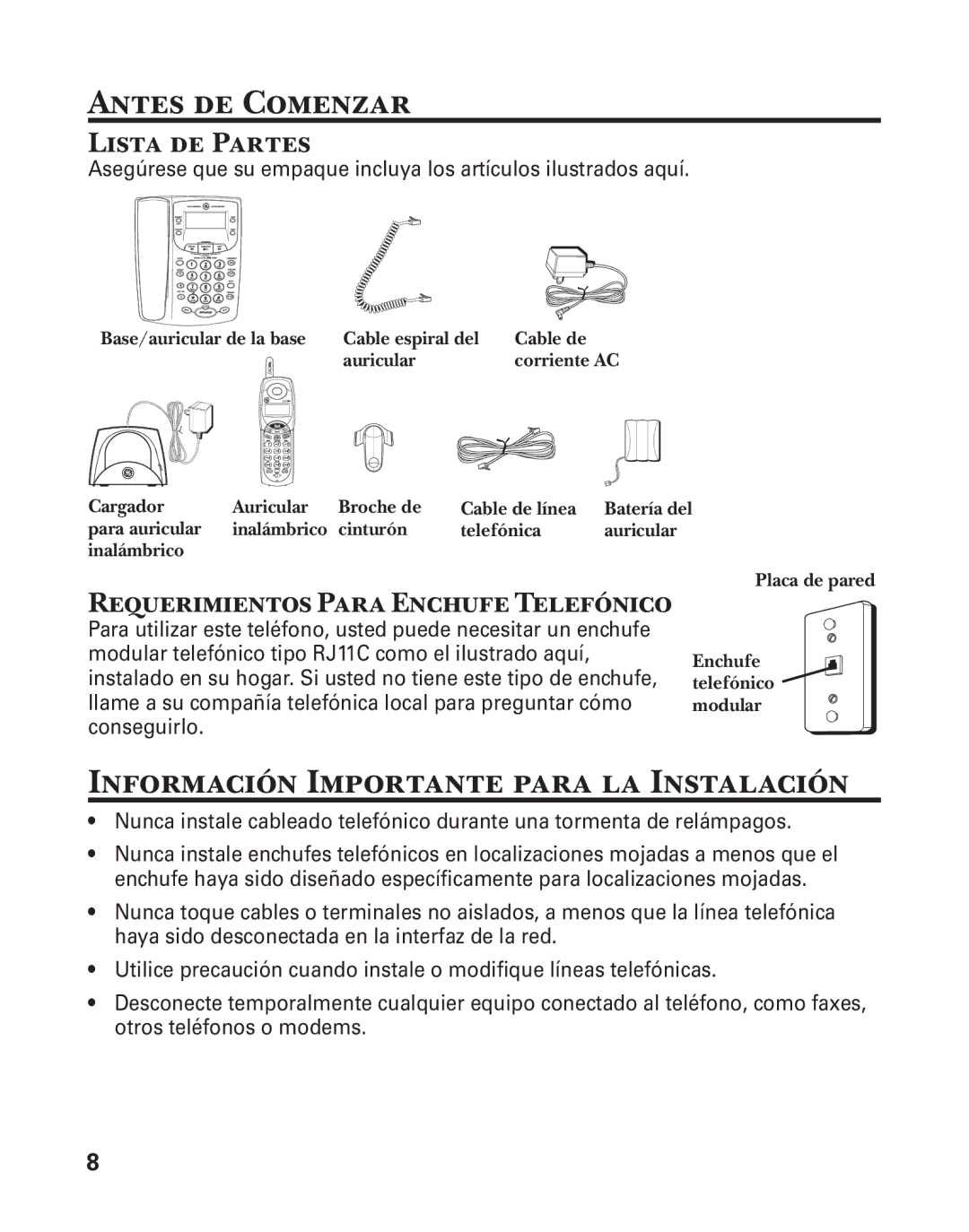 GE 27957 manual Antes de Comenzar, Información Importante para la Instalación, Lista de Partes 