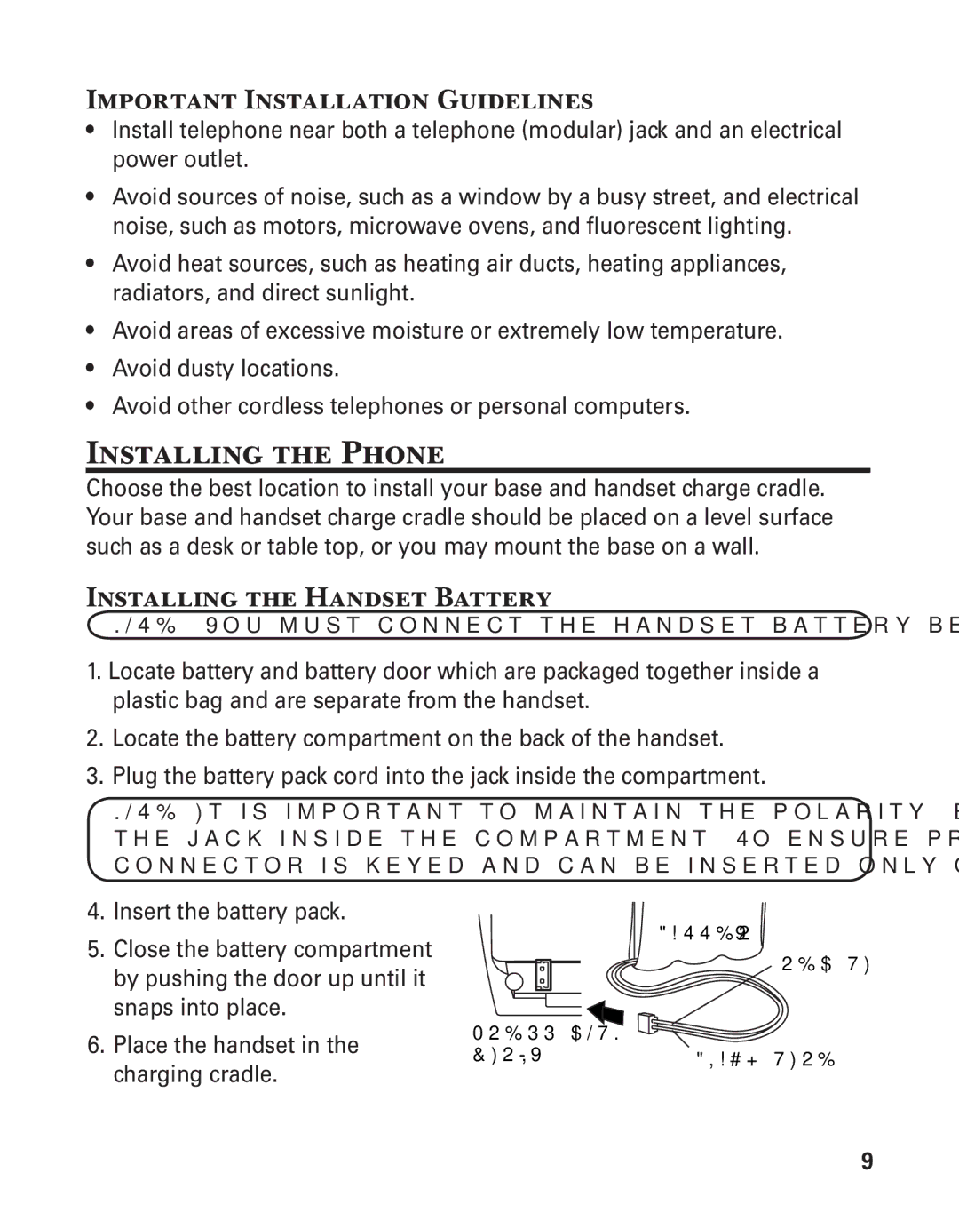 GE 27957 manual Installing the Phone, Important Installation Guidelines, Installing the Handset Battery 