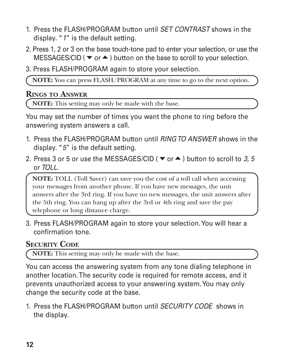 GE 27958 manual Rings to Answer, Security Code 