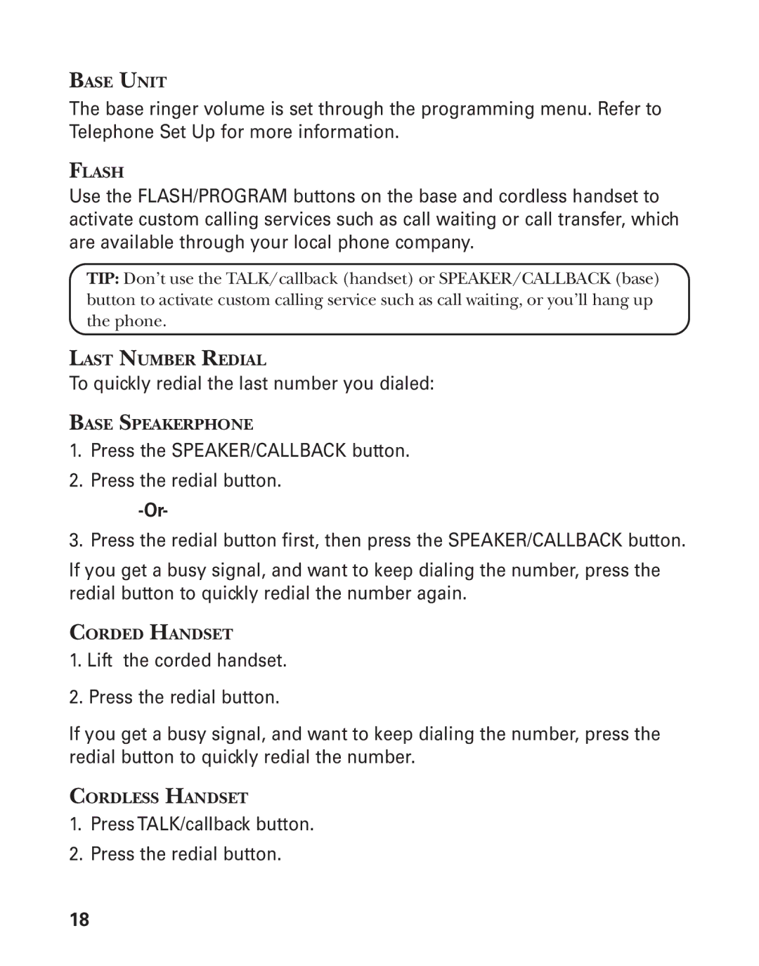 GE 27958 manual Base Unit, Flash, Last Number Redial 