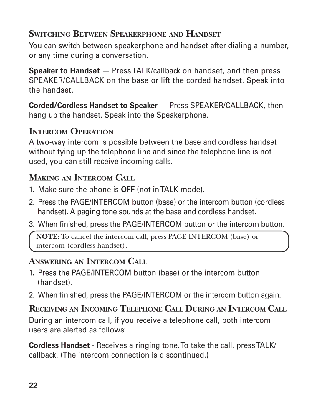 GE 27958 manual Switching Between Speakerphone and Handset, Intercom Operation, Making AN Intercom Call 