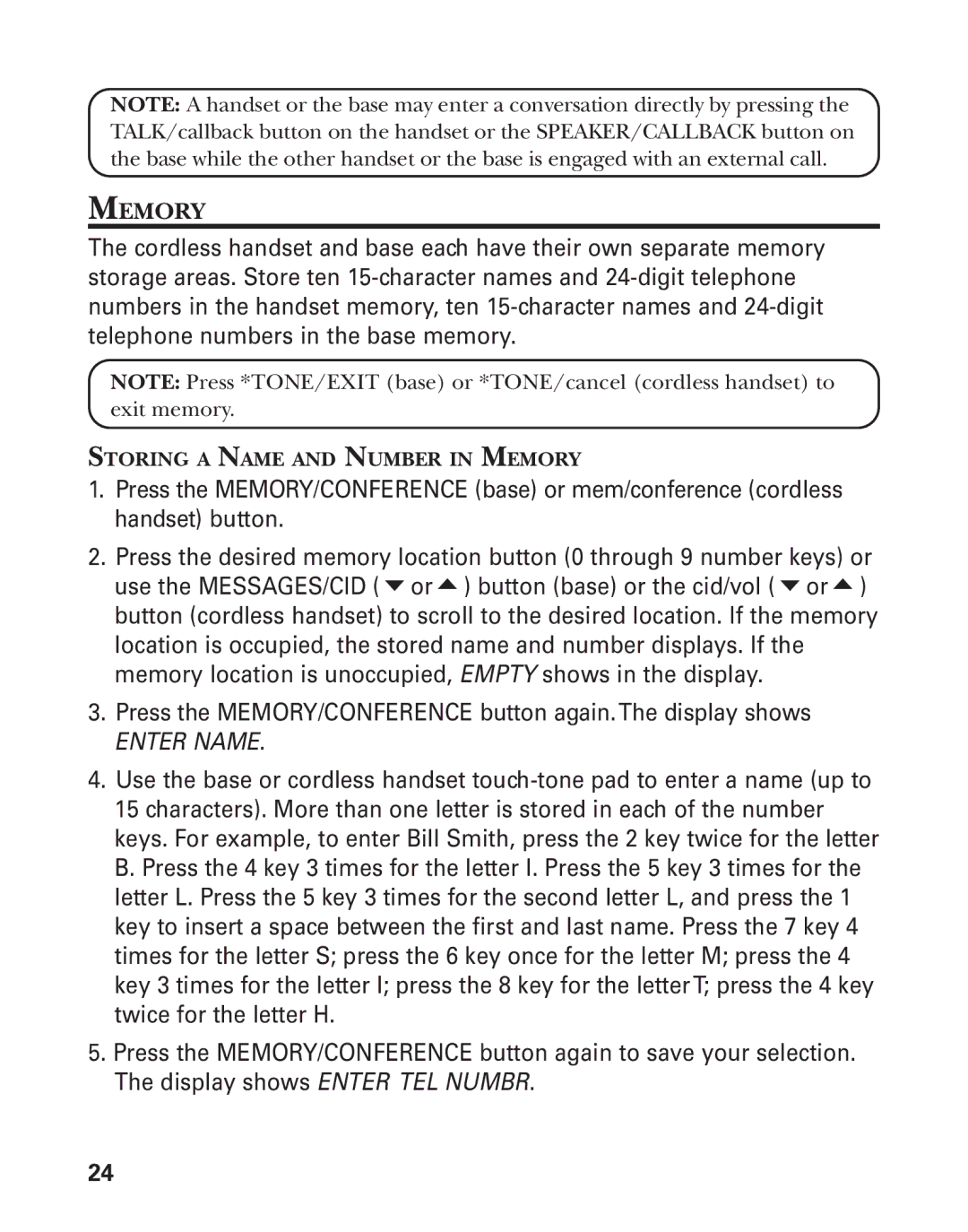 GE 27958 manual Storing a Name and Number in Memory 