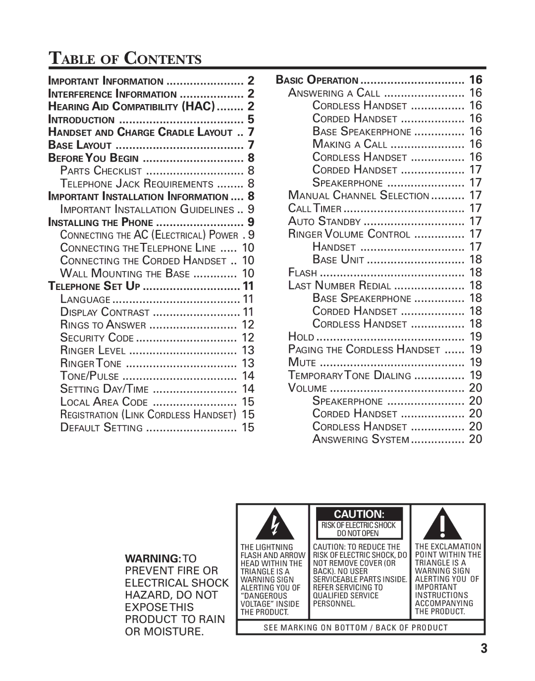 GE 27958 manual Table of Contents 