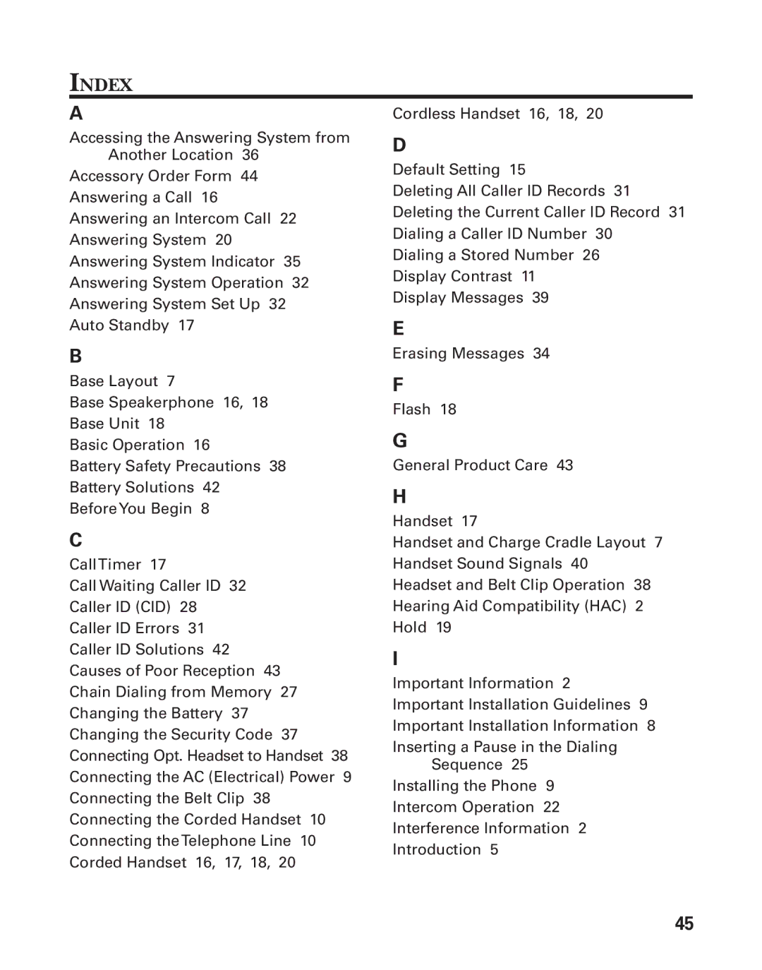 GE 27958 manual Index 