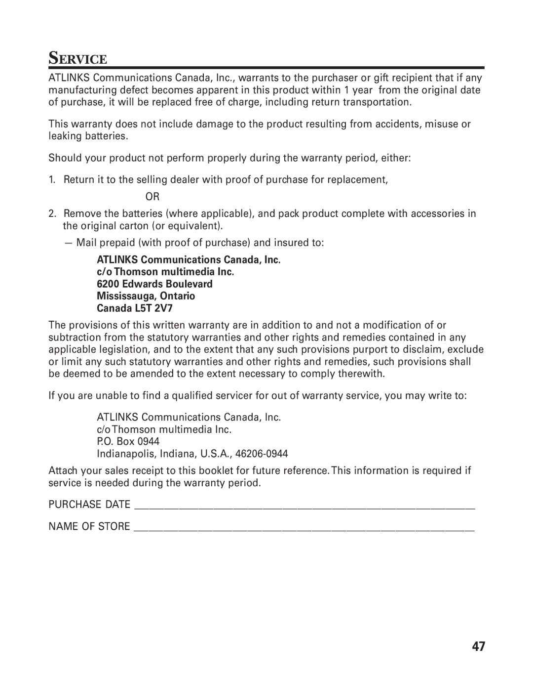 GE 27958 manual Service 