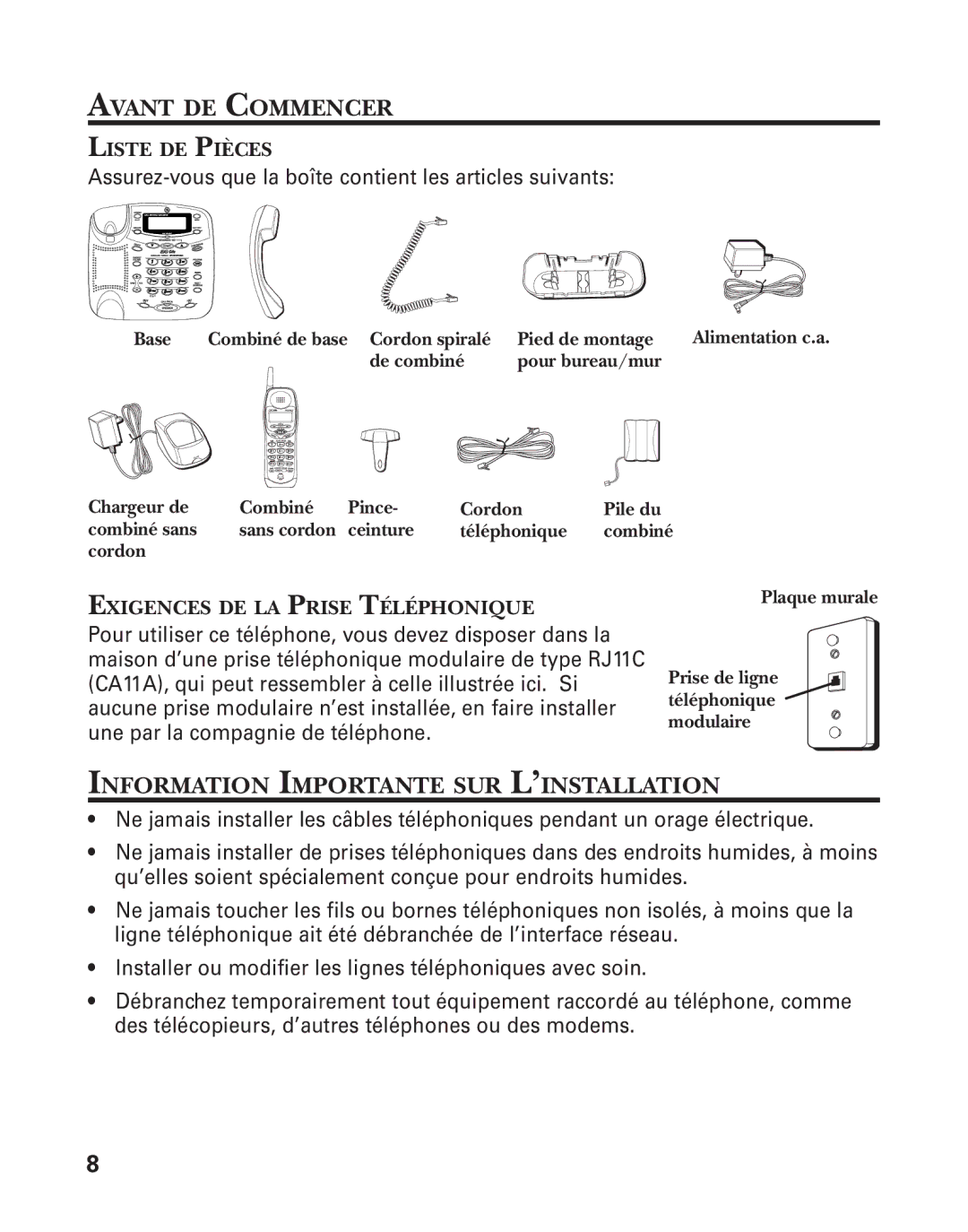 GE 27958 manual Avant DE Commencer, Information Importante SUR L’INSTALLATION, Liste DE Pièces 