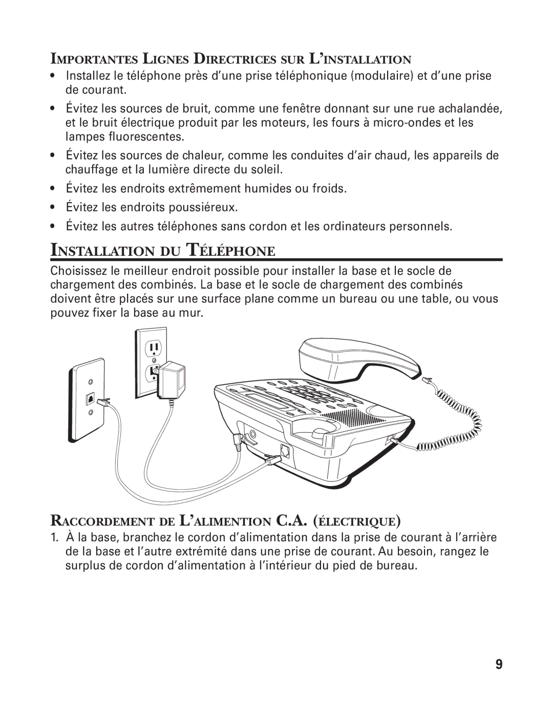 GE 27958 manual Installation DU Téléphone, Importantes Lignes Directrices SUR L’INSTALLATION 