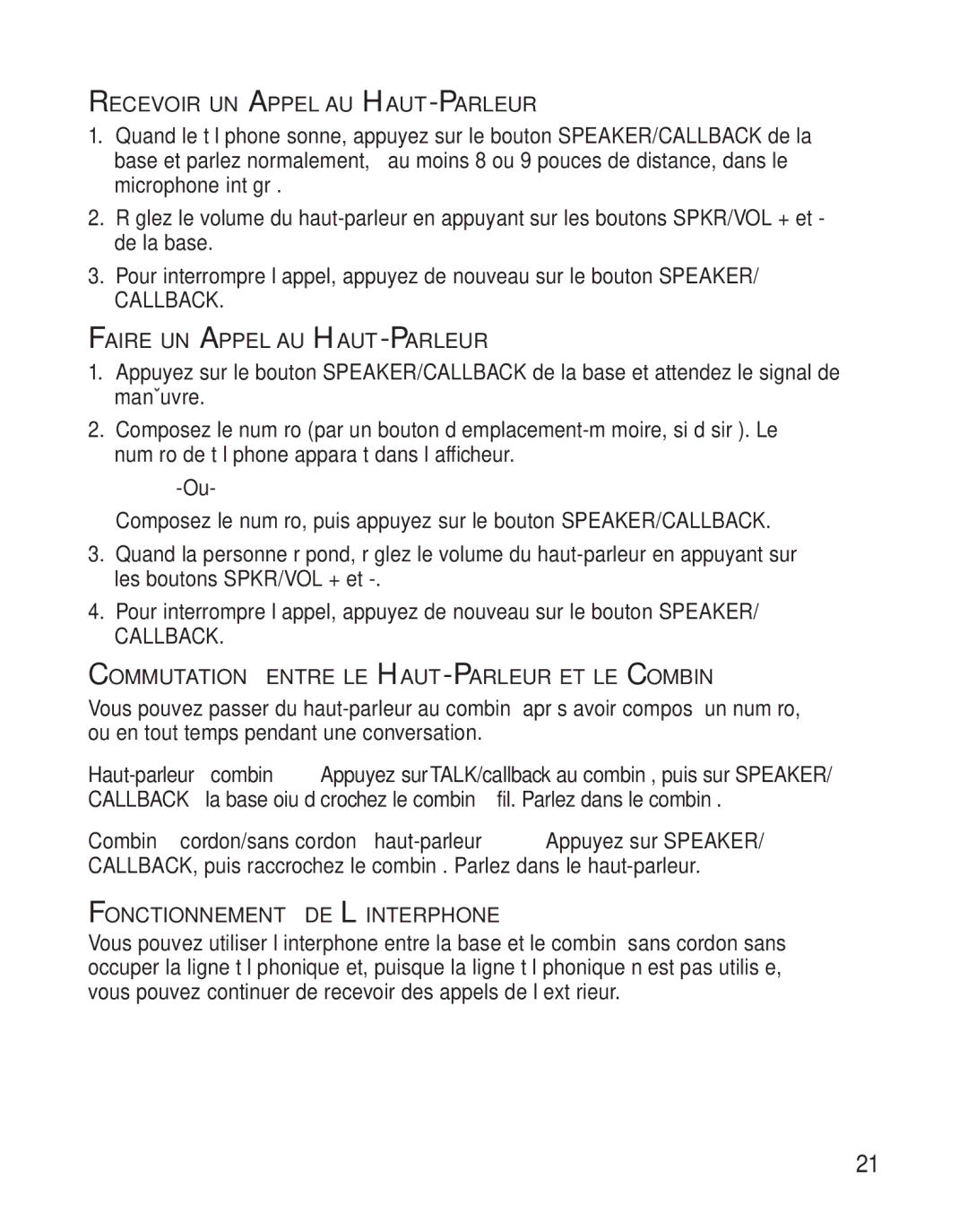 GE 27958 manual Recevoir UN Appel AU HAUT-PARLEUR, Faire UN Appel AU HAUT-PARLEUR, Fonctionnement DE L’INTERPHONE 