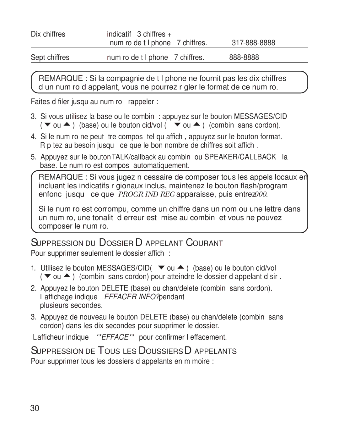 GE 27958 manual Suppression DU Dossier D’APPELANT Courant, Suppression DE Tous LES Doussiers D’APPELANTS 