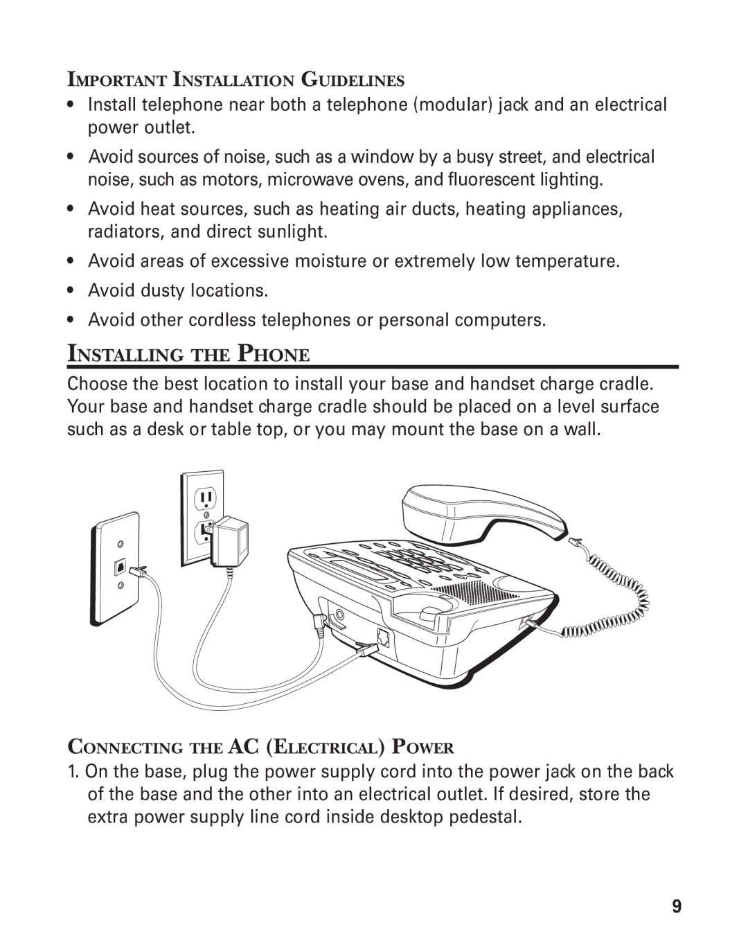 GE 27958 manual Installing the Phone, Important Installation Guidelines, Connecting the AC Electrical Power 