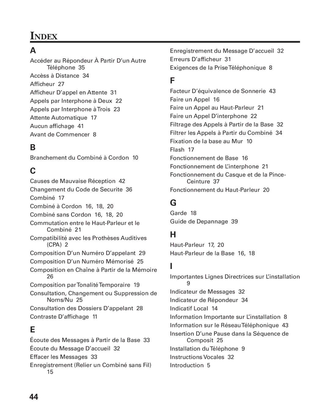 GE 27958 manual Index 