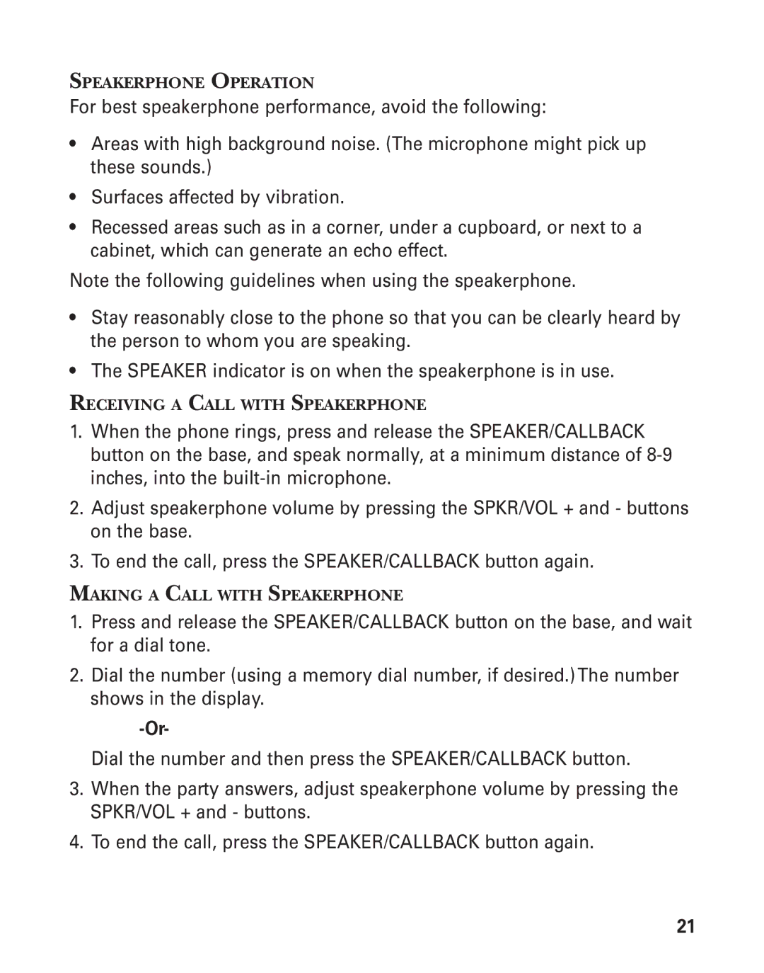 GE 55911620, 27958B manual Speakerphone Operation, Receiving a Call with Speakerphone, Making a Call with Speakerphone 