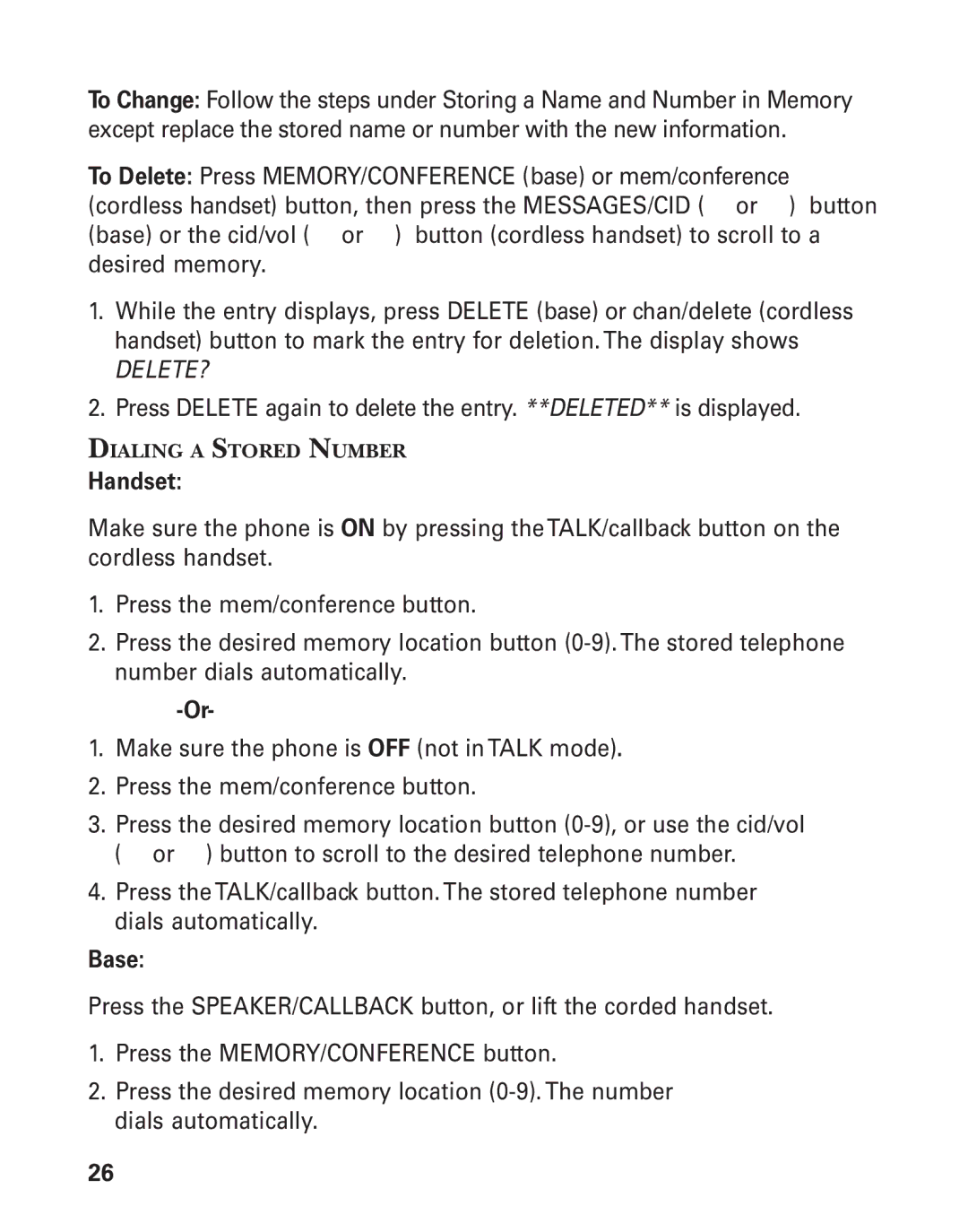 GE 27958B, 55911620 manual Handset, Dialing a Stored Number 