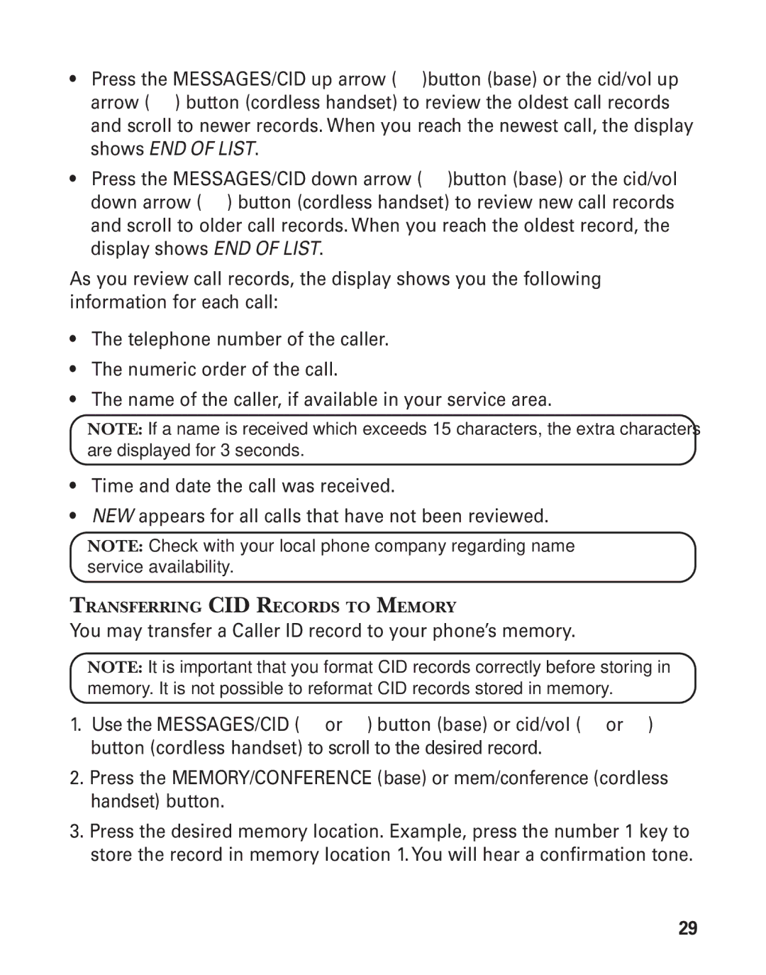 GE 55911620, 27958B manual Transferring CID Records to Memory 