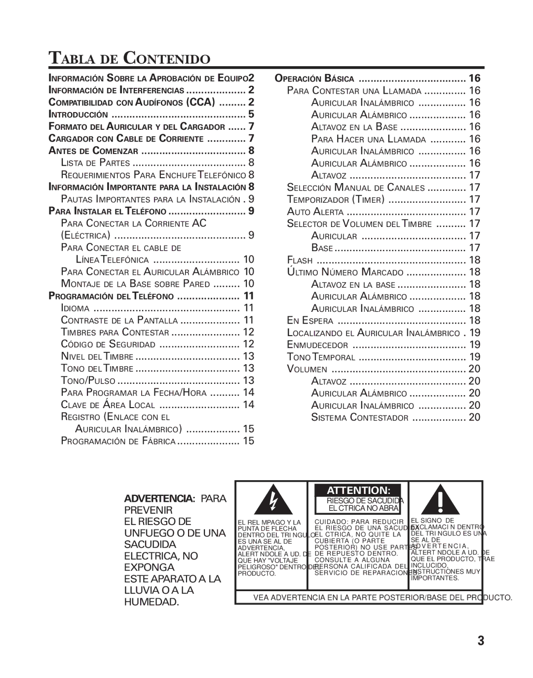 GE 55911620, 27958B manual Tabla DE Contenido, Operación Básica 