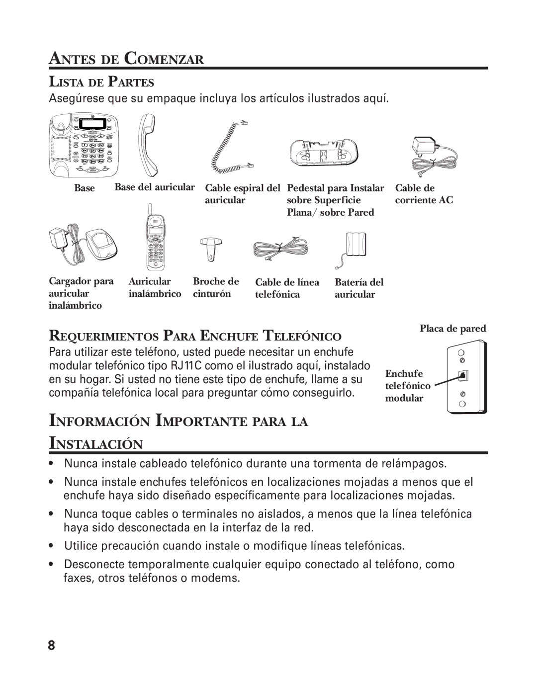 GE 27958B, 55911620 manual Antes DE Comenzar, Información Importante Para LA Instalación, Lista DE Partes 