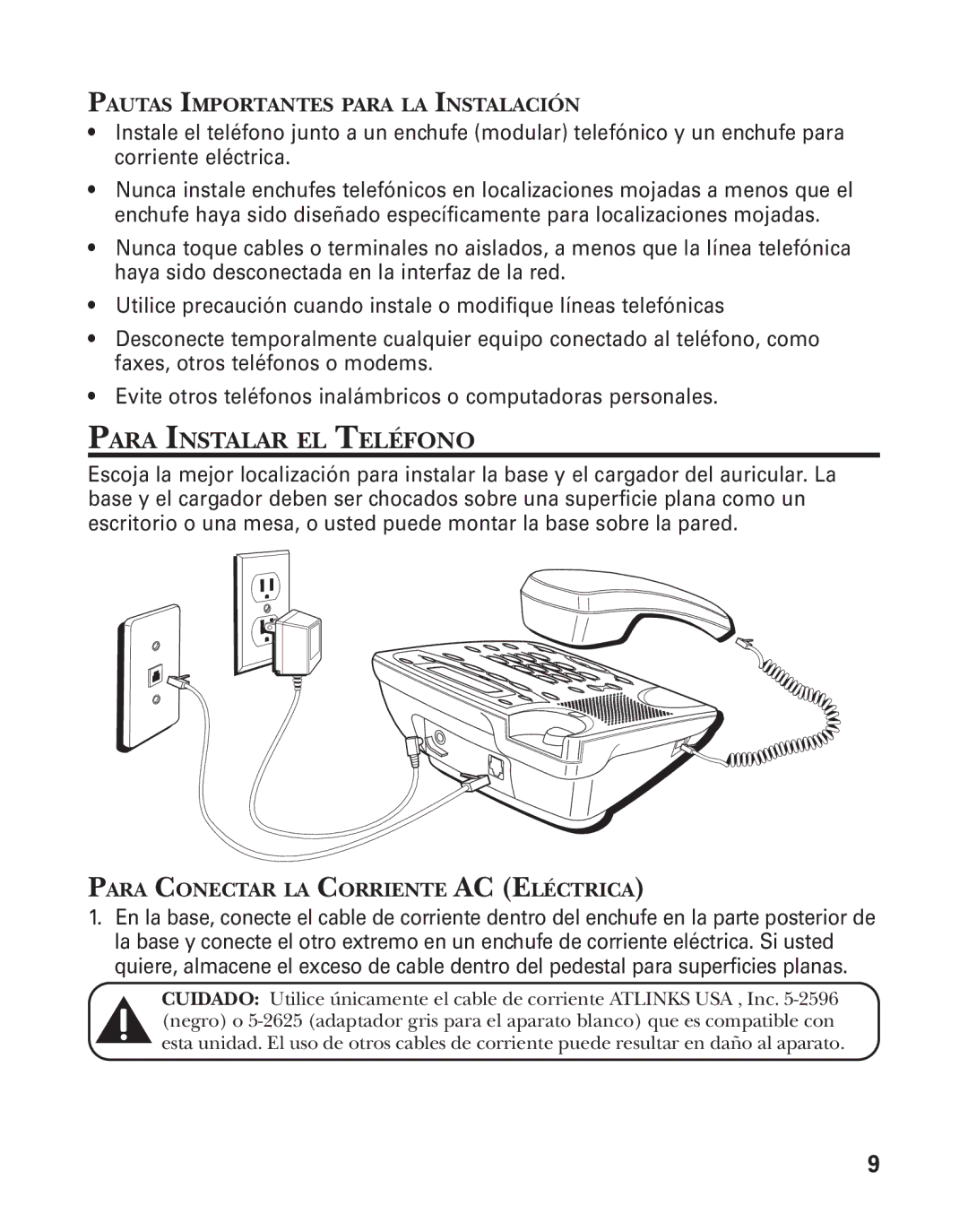 GE 55911620 Para Instalar EL Teléfono, Pautas Importantes Para LA Instalación, Para Conectar LA Corriente AC Eléctrica 