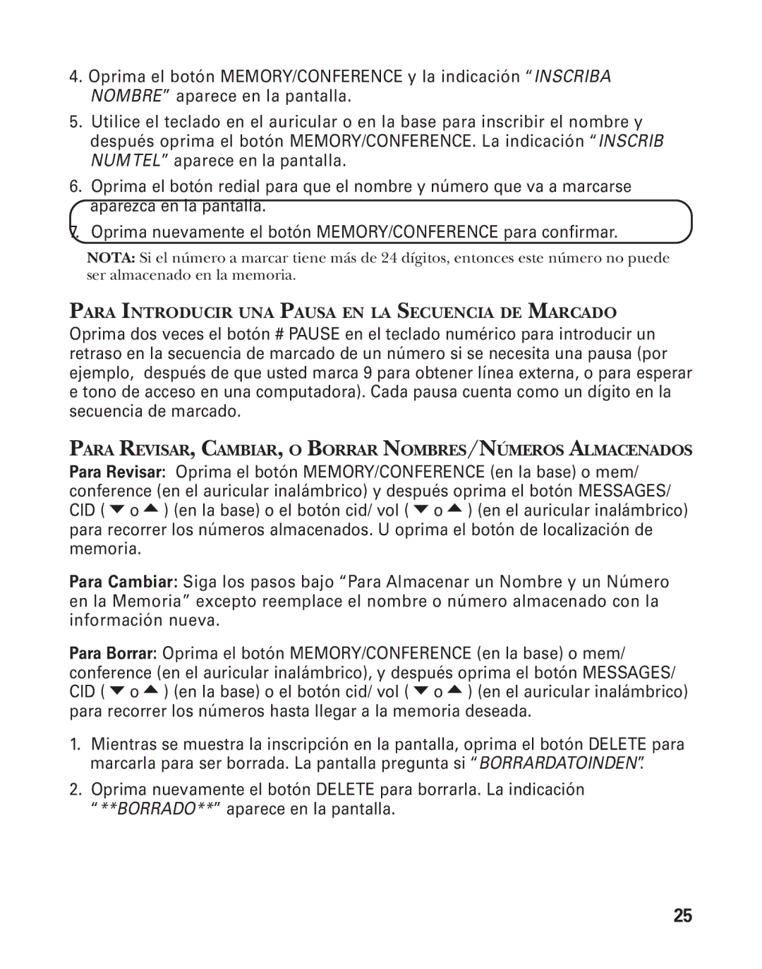 GE 55911620, 27958B manual Para Introducir UNA Pausa EN LA Secuencia DE Marcado 