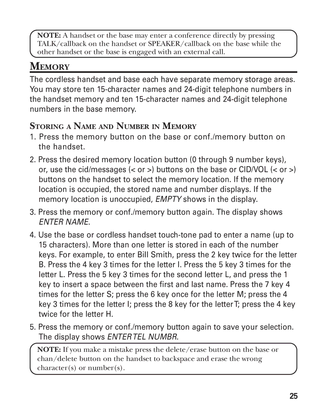 GE 27959 manual Storing a Name and Number in Memory 