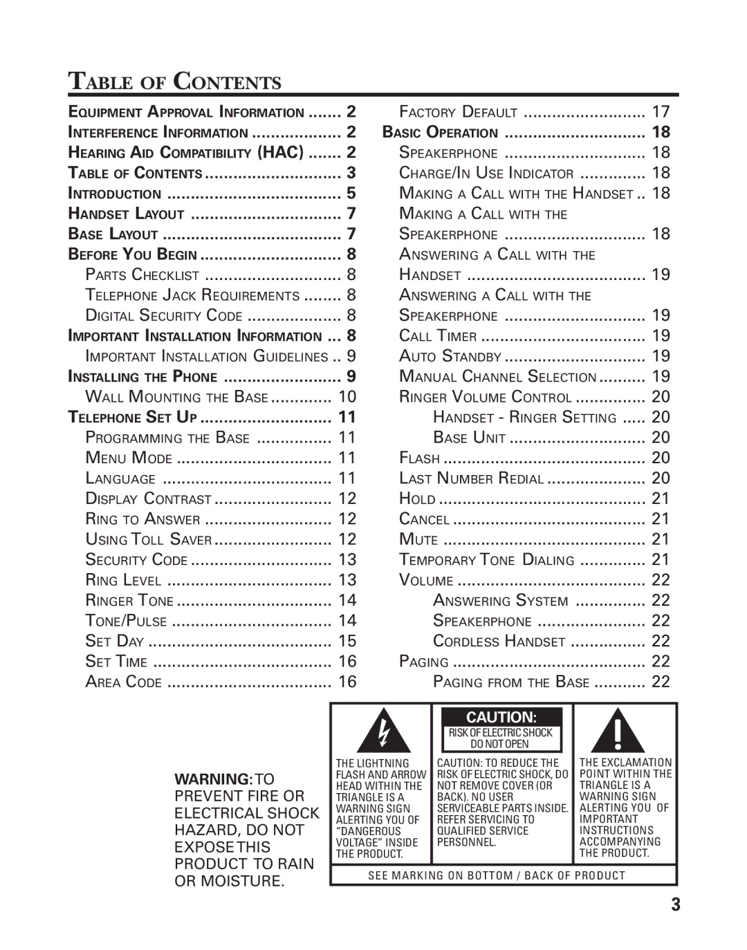 GE 27959 manual Table of Contents 