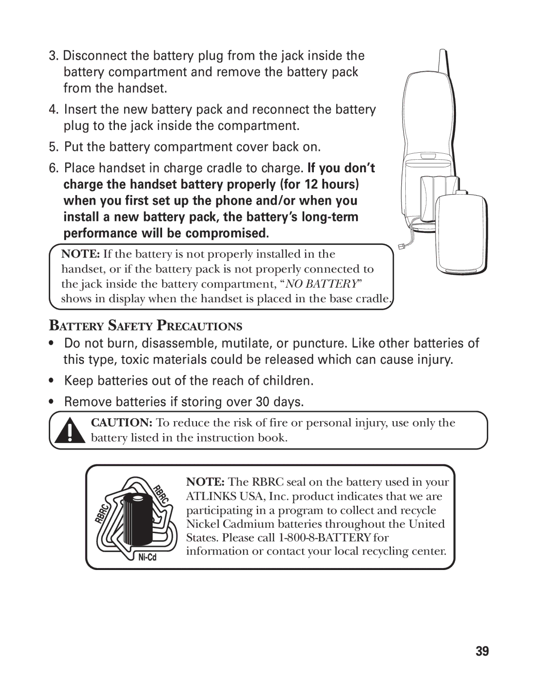 GE 27959 manual Battery Safety Precautions 