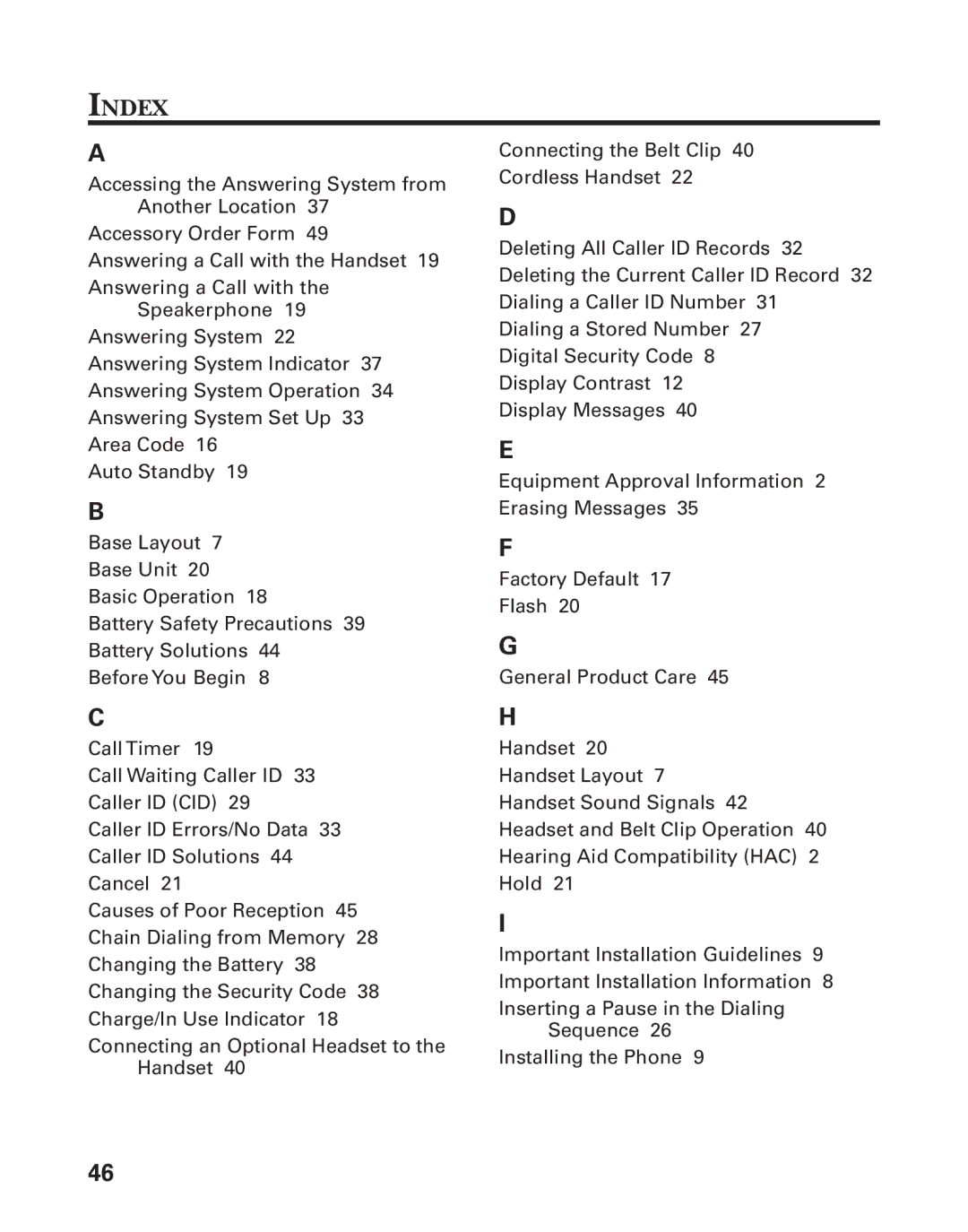 GE 27959 manual Index 