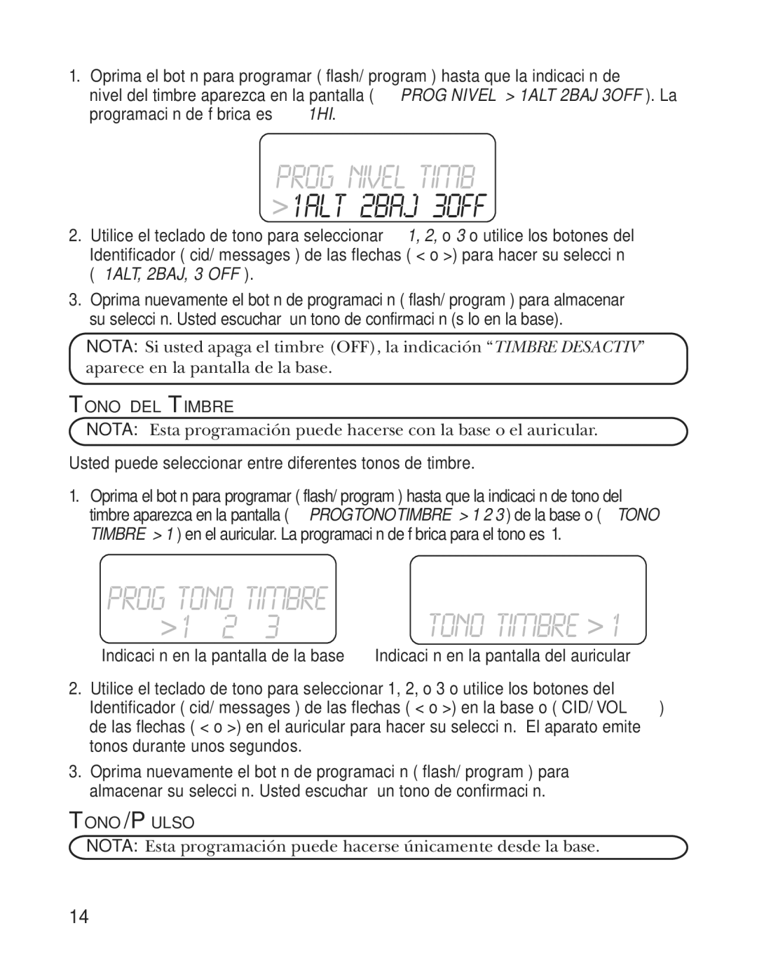 GE 27959 manual Tono DEL Timbre, Tono/Pulso 