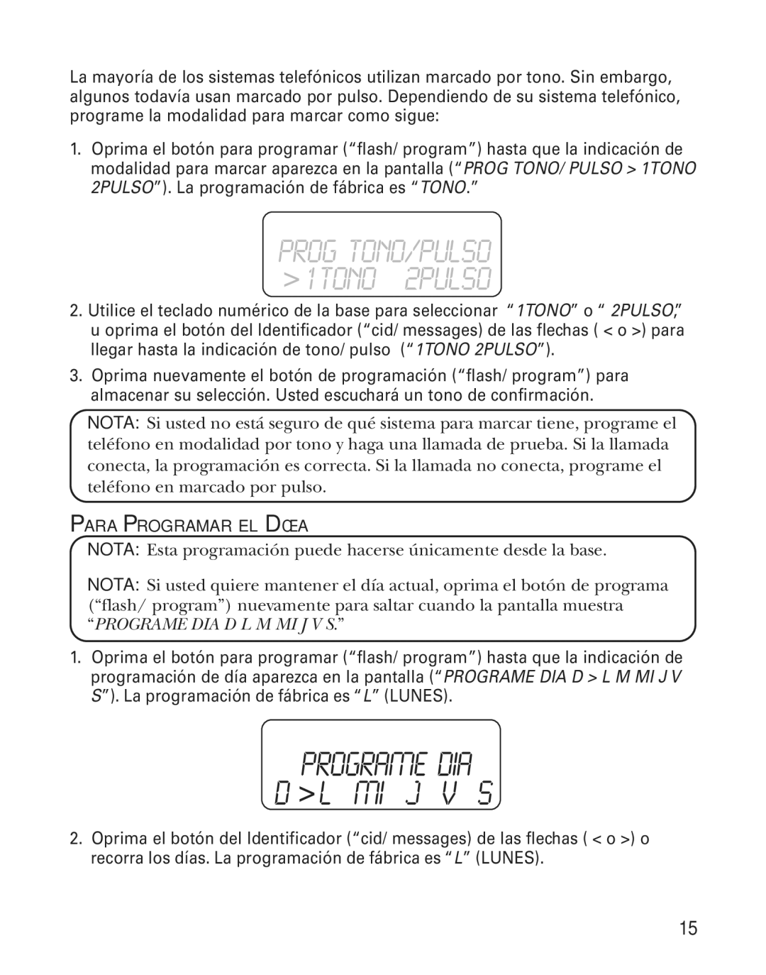 GE 27959 manual Prog TONO/PULSO 1TONO 2PULSO, Para Programar EL DÍA 