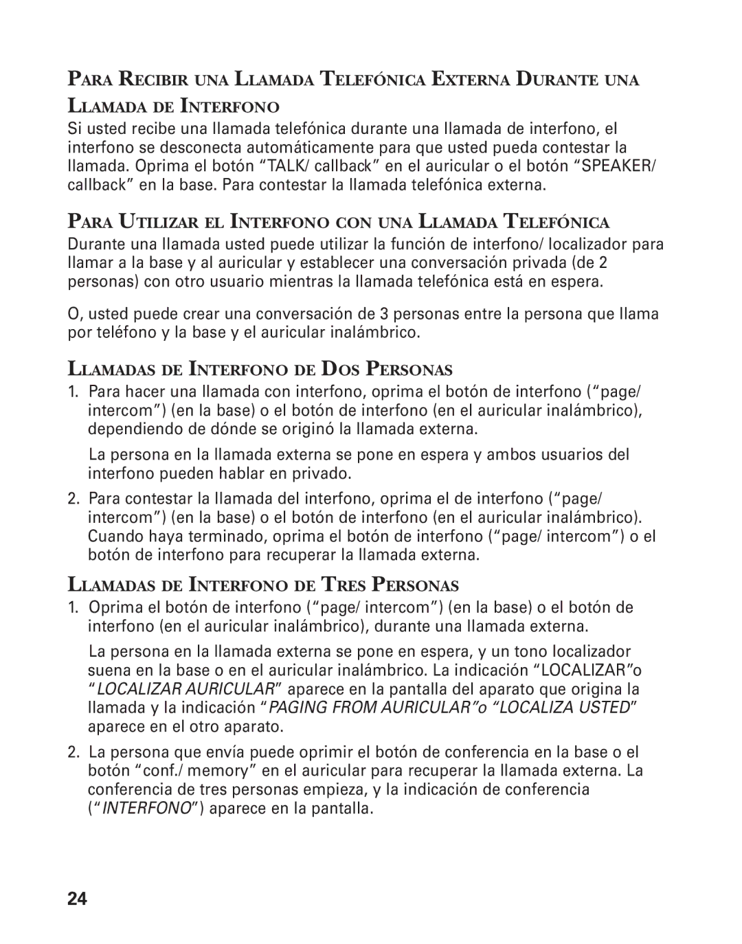 GE 27959 manual Para Utilizar EL Interfono CON UNA Llamada Telefónica, Llamadas DE Interfono DE DOS Personas 