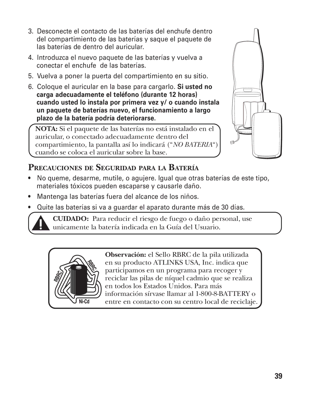 GE 27959 manual Precauciones DE Seguridad Para LA Batería 