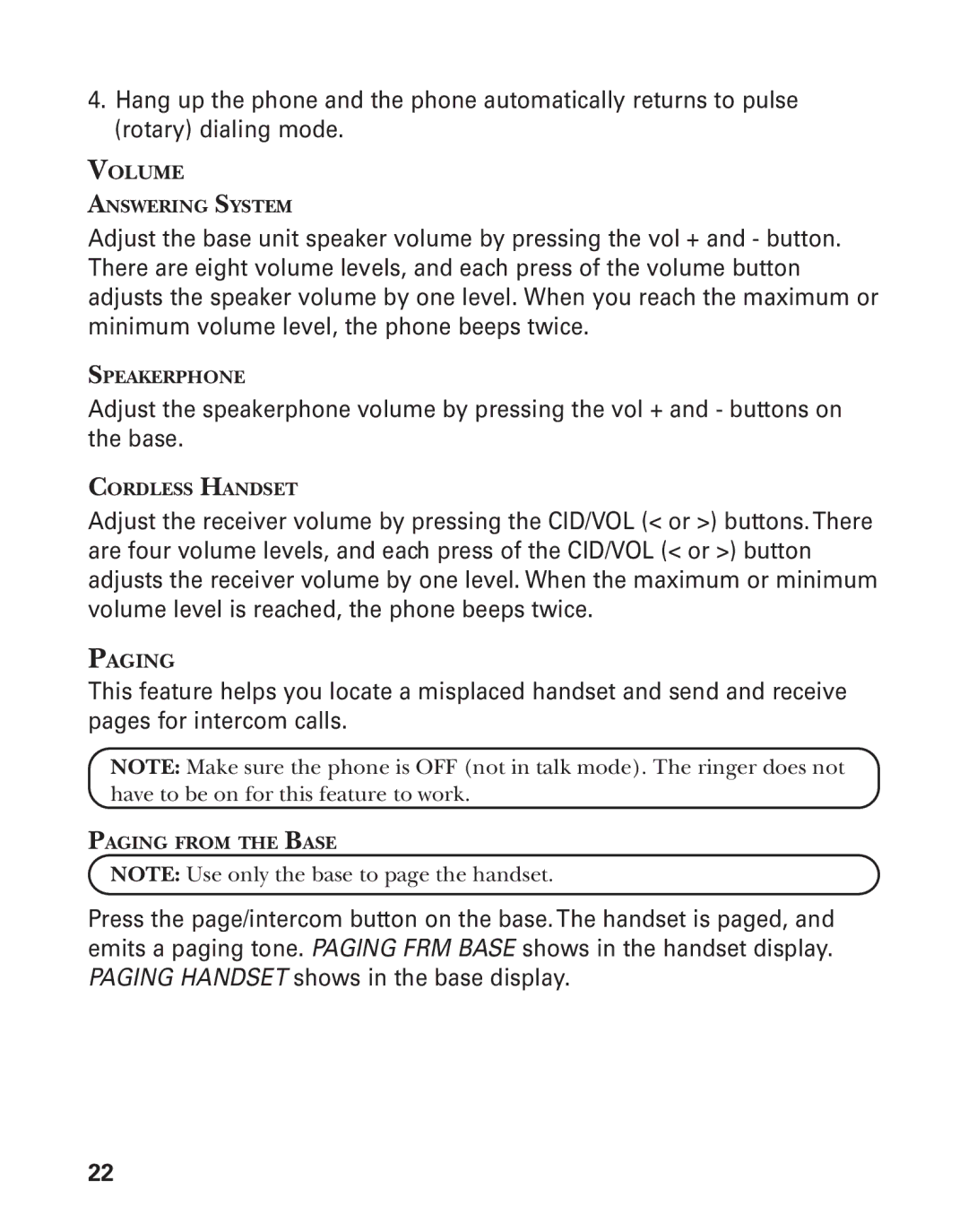 GE 27959 manual Volume, Paging 