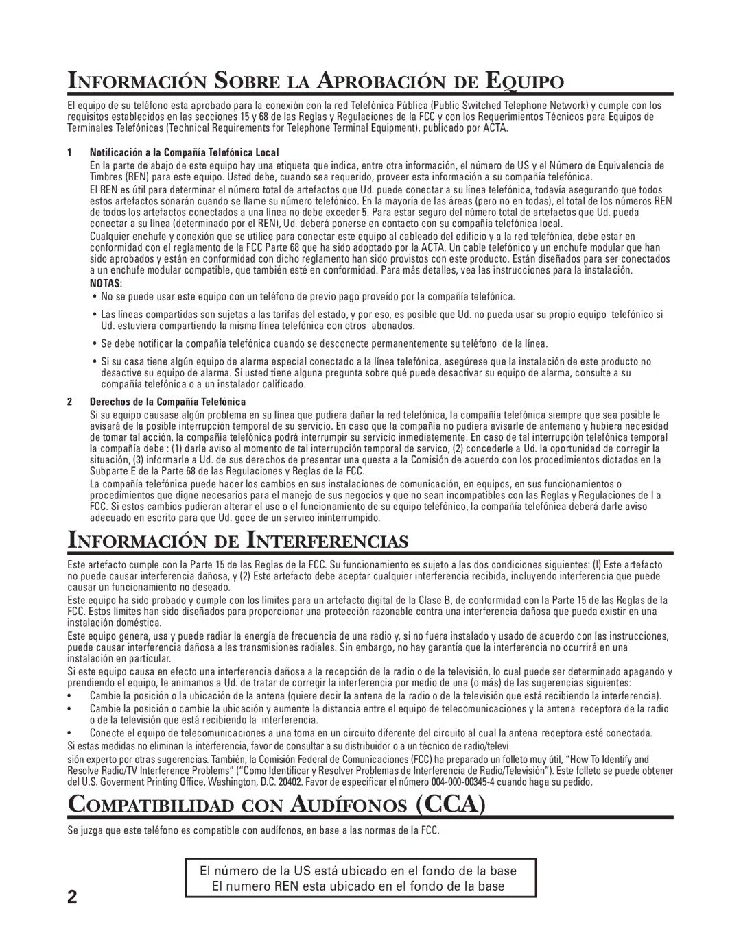 GE 27959 manual Información Sobre LA Aprobación DE Equipo, Información DE Interferencias, Compatibilidad CON Audífonos CCA 