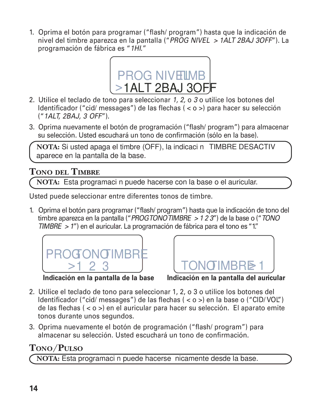 GE 27959 manual Tono DEL Timbre, Tono/Pulso 