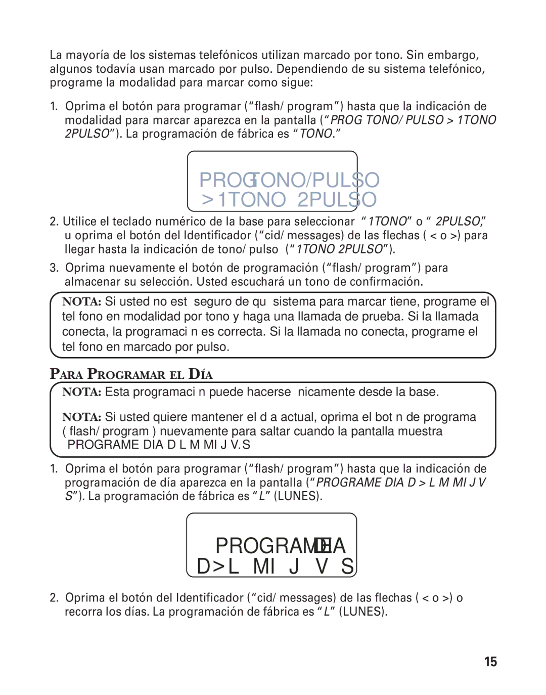 GE 27959 manual Prog TONO/PULSO 1TONO 2PULSO, Para Programar EL DÍA 