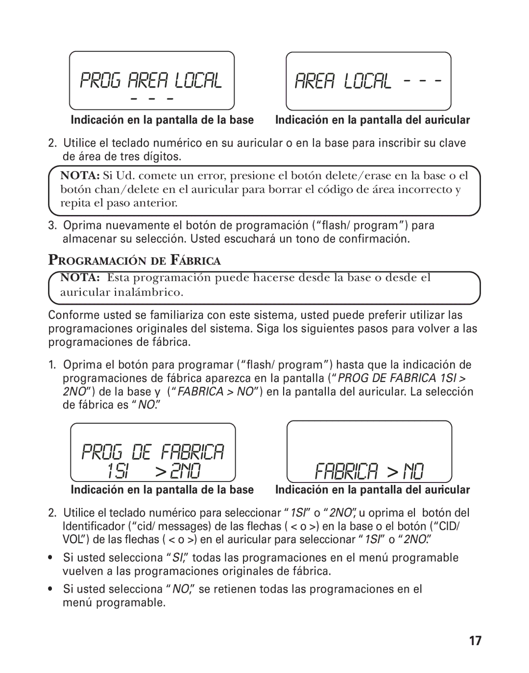 GE 27959 manual Fabrica no, Programación DE Fábrica 